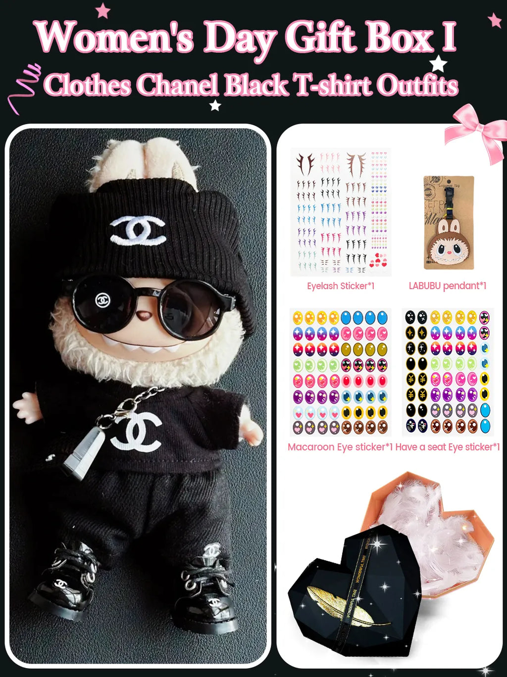 LABUBU Clothes Chanel Black T-shirt Outfits