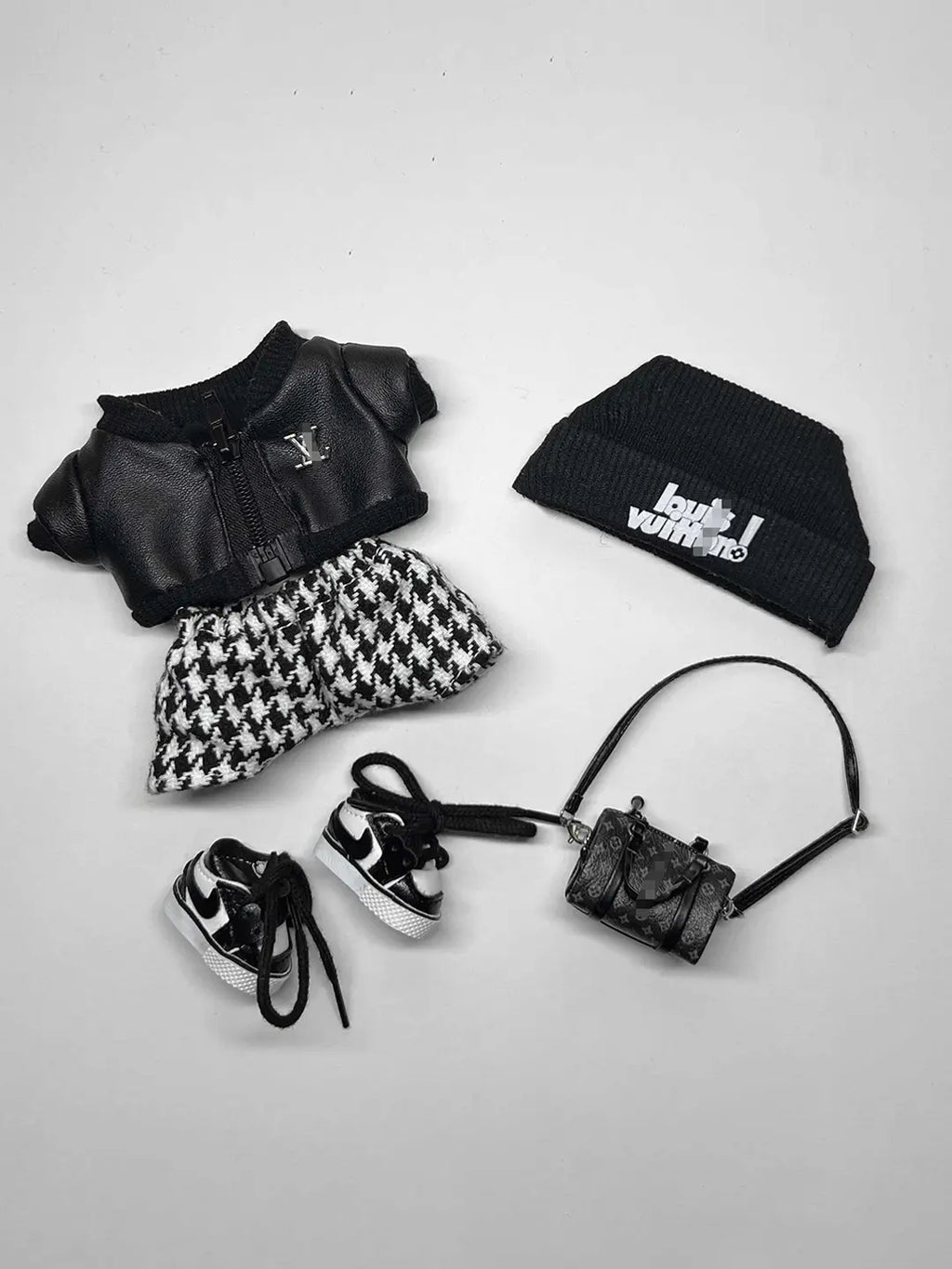 LABUBU Clothes LV and Chanel Black Houndstooth Outift