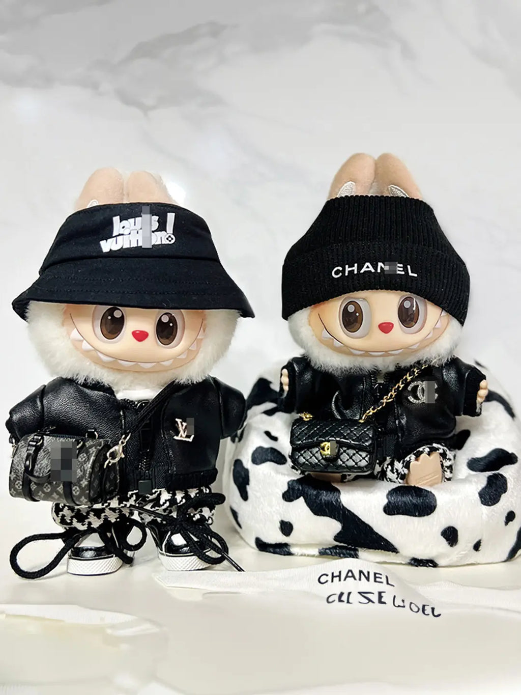 LABUBU Clothes LV and Chanel Black Houndstooth Outift