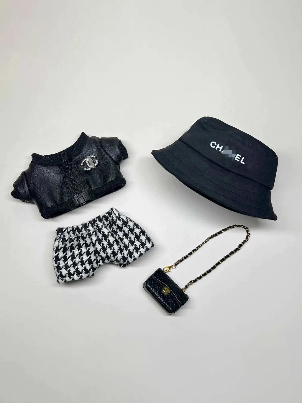 LABUBU Clothes LV and Chanel Black Houndstooth Outift