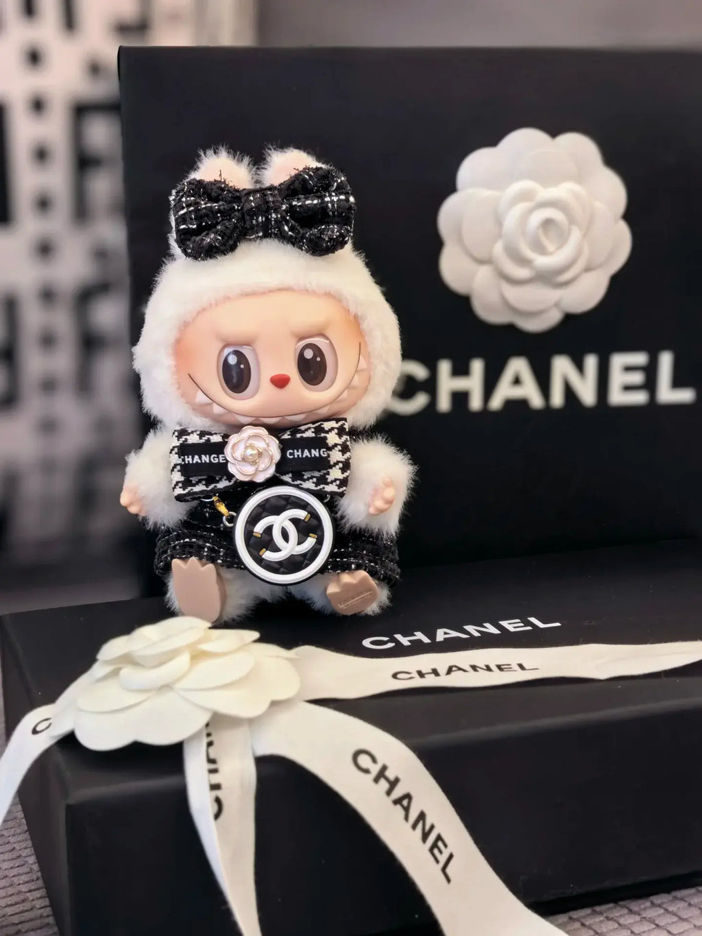 LABUBU Clothes Chanel Camellia Black and White Outift
